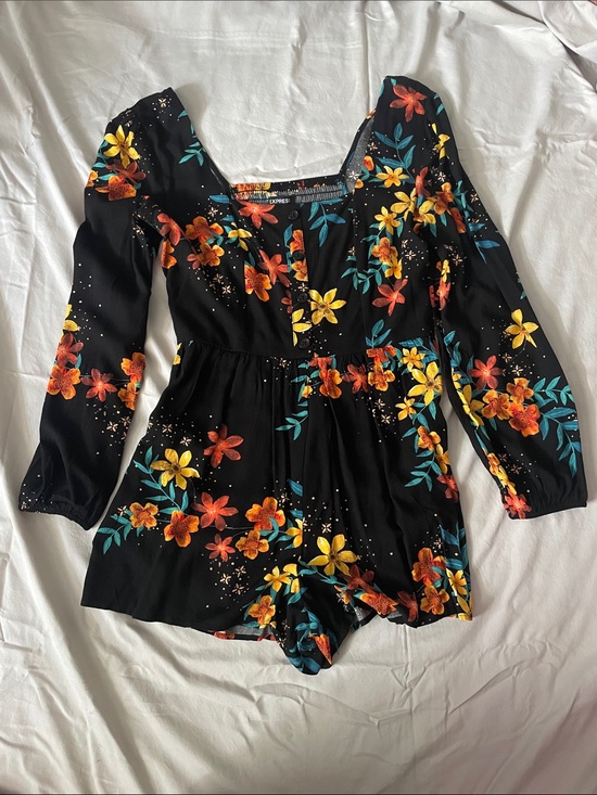 Express Tops - Express Black Floral Long Sleeve Romper